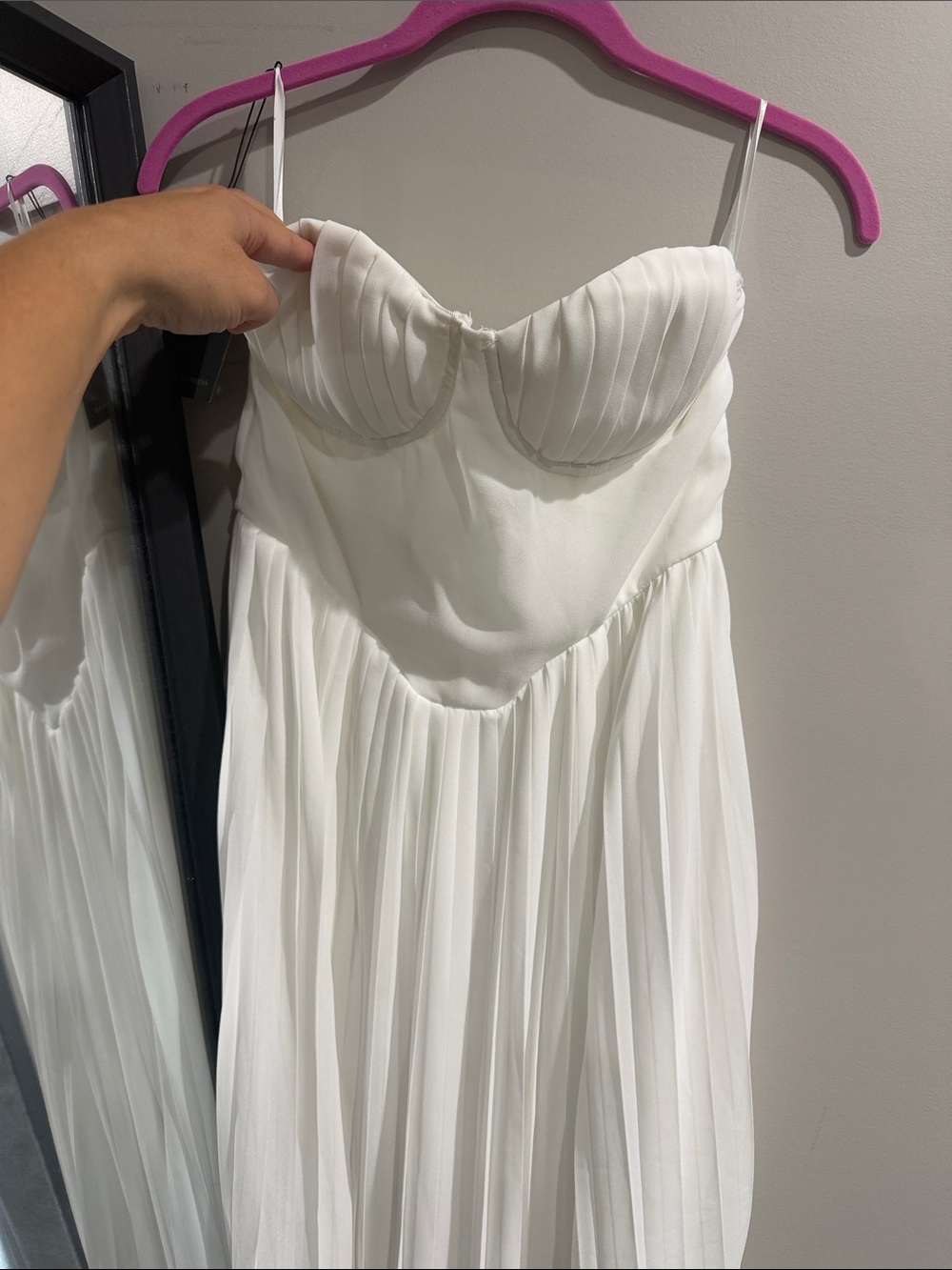 White Pleated Strapless Maxi Dress